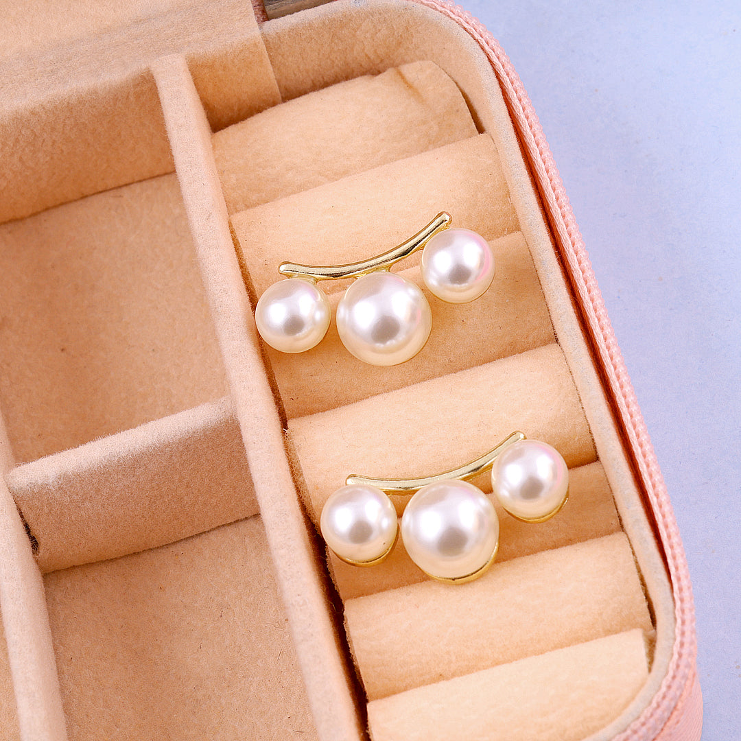 Tripal Pearl Stud Earrings