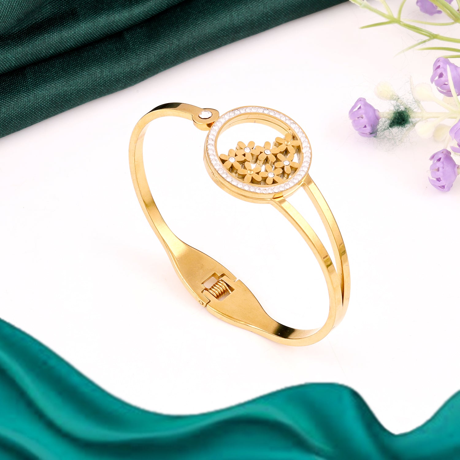 Flower Shine Gold Plated Kada Bracelet