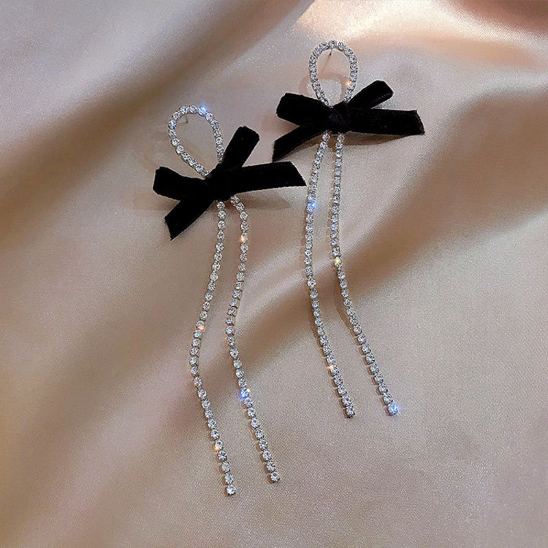 Black Bowknot Crystal Drop Earrings