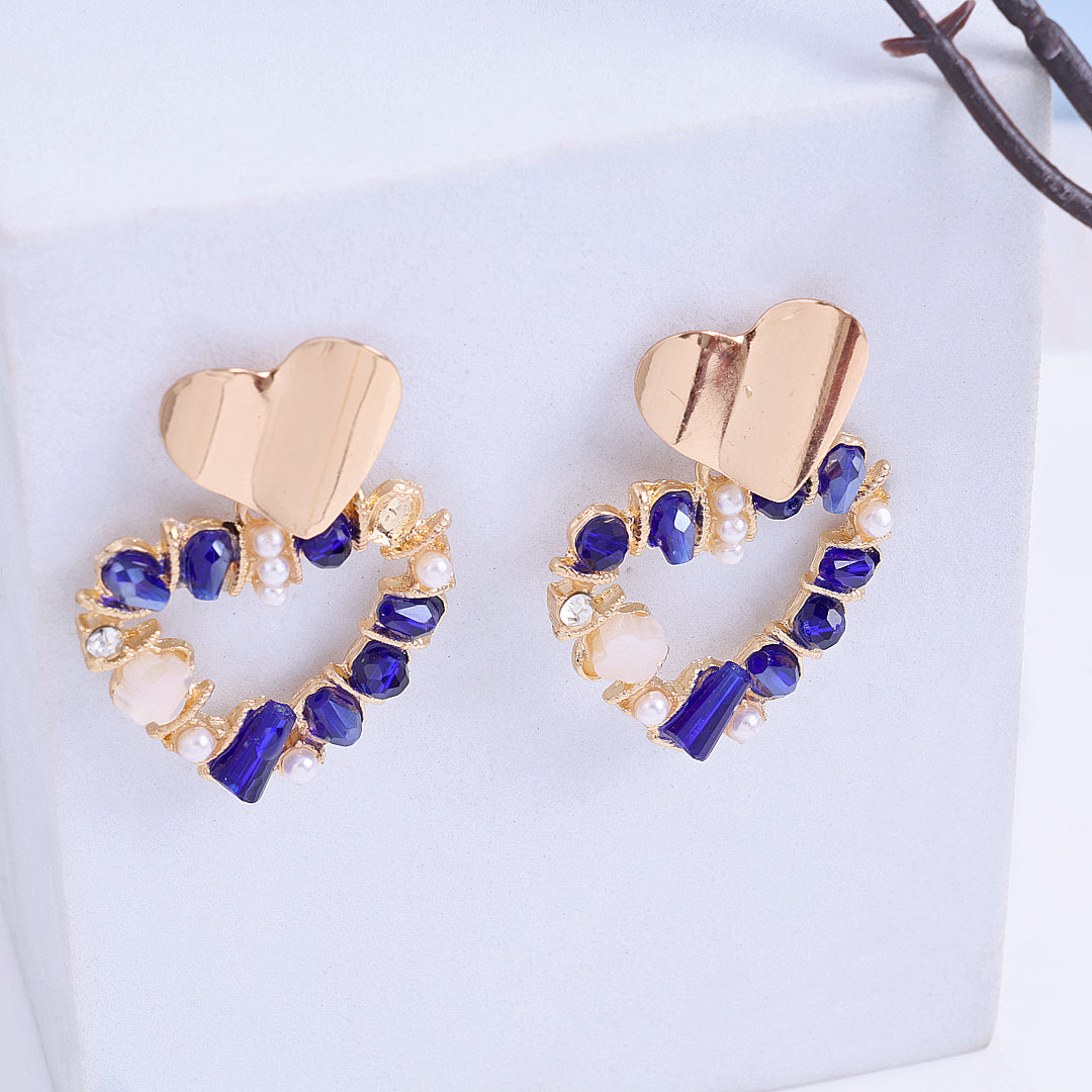 Golden Heart Purple Stone Earrings