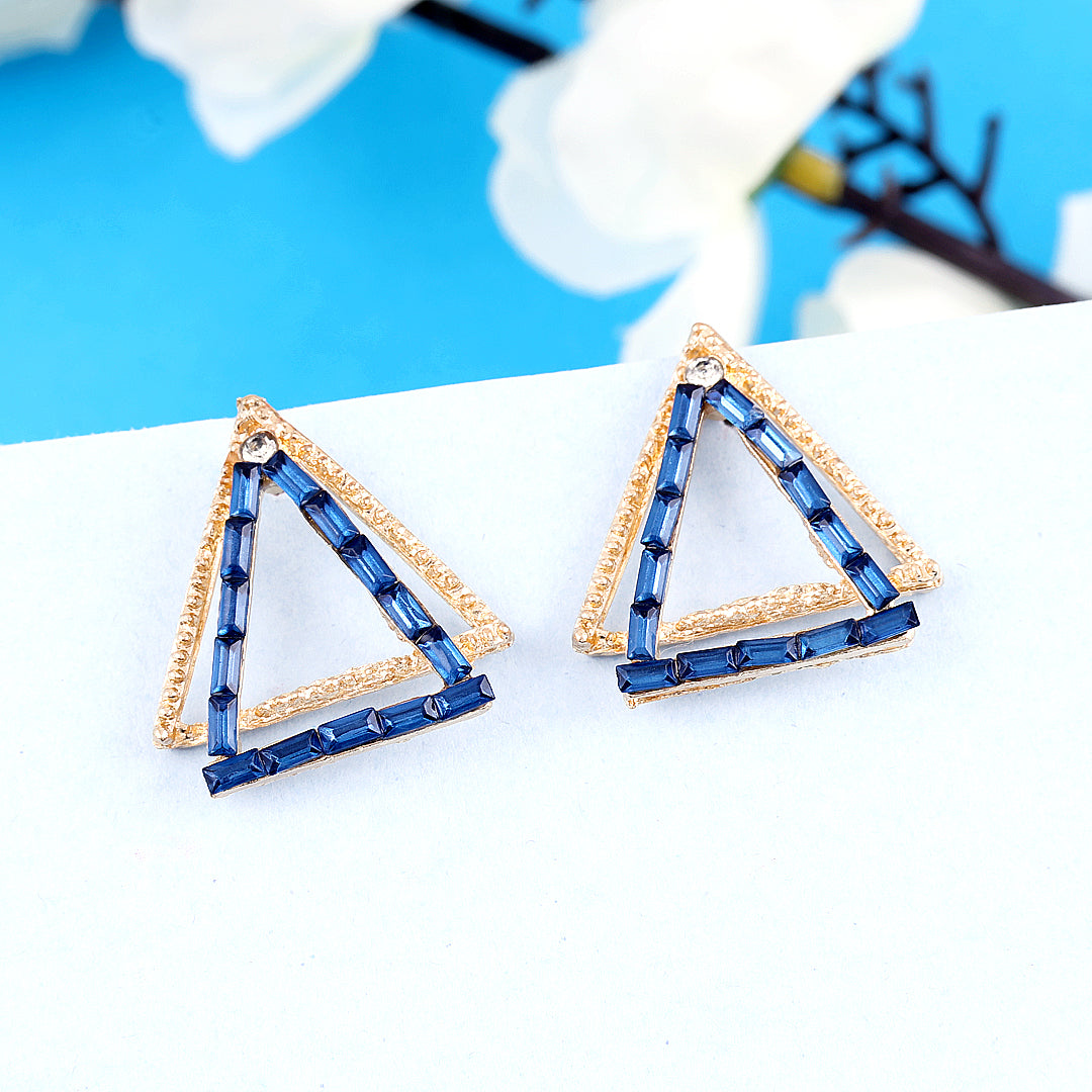 Double Triangle Blue Goldish Earrings