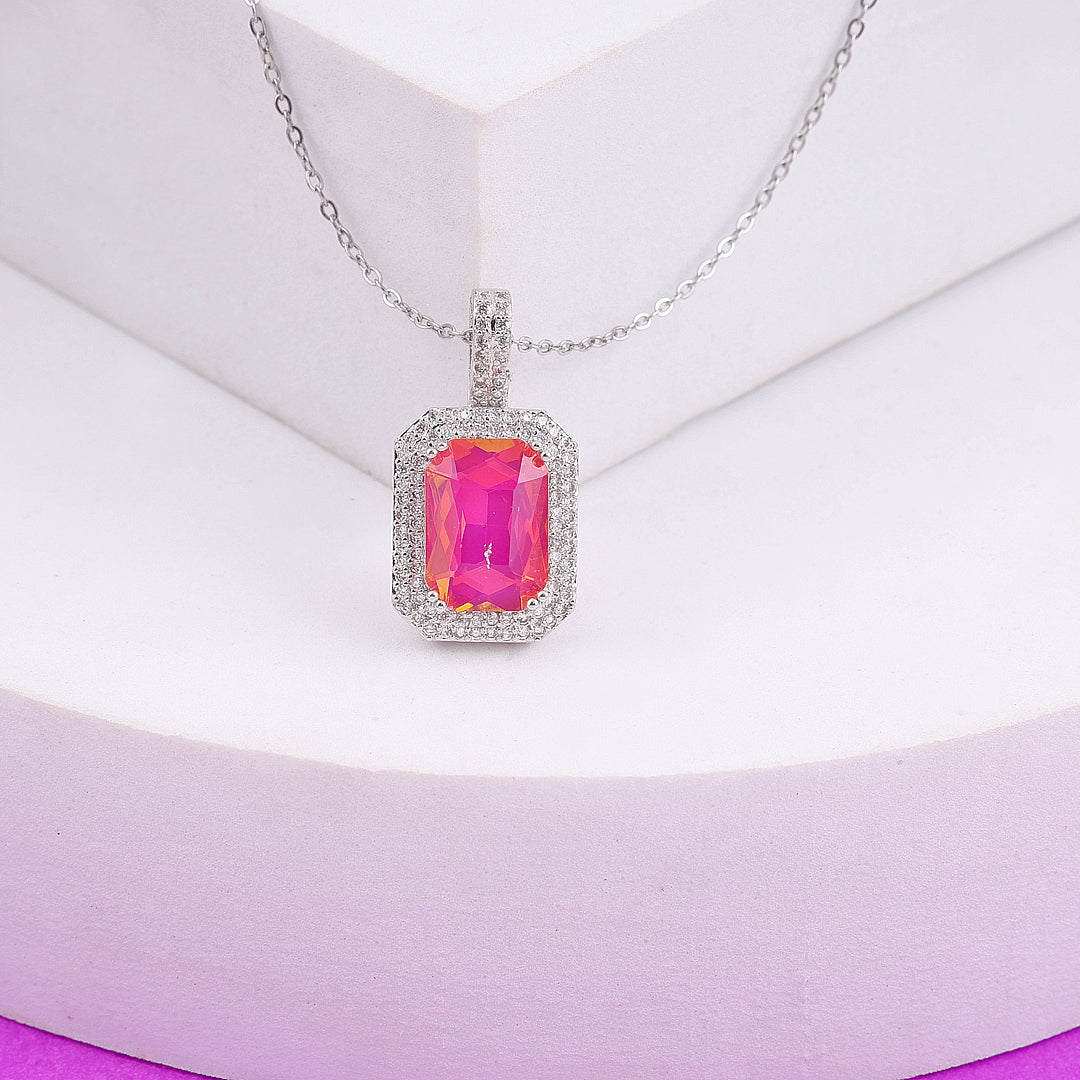 Pink Crystal Square Necklace