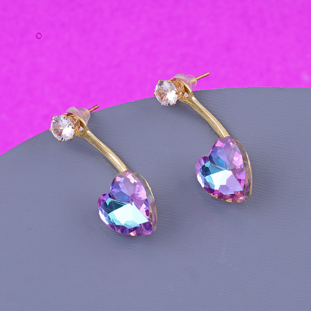 Purple Crystal Heart Earrings