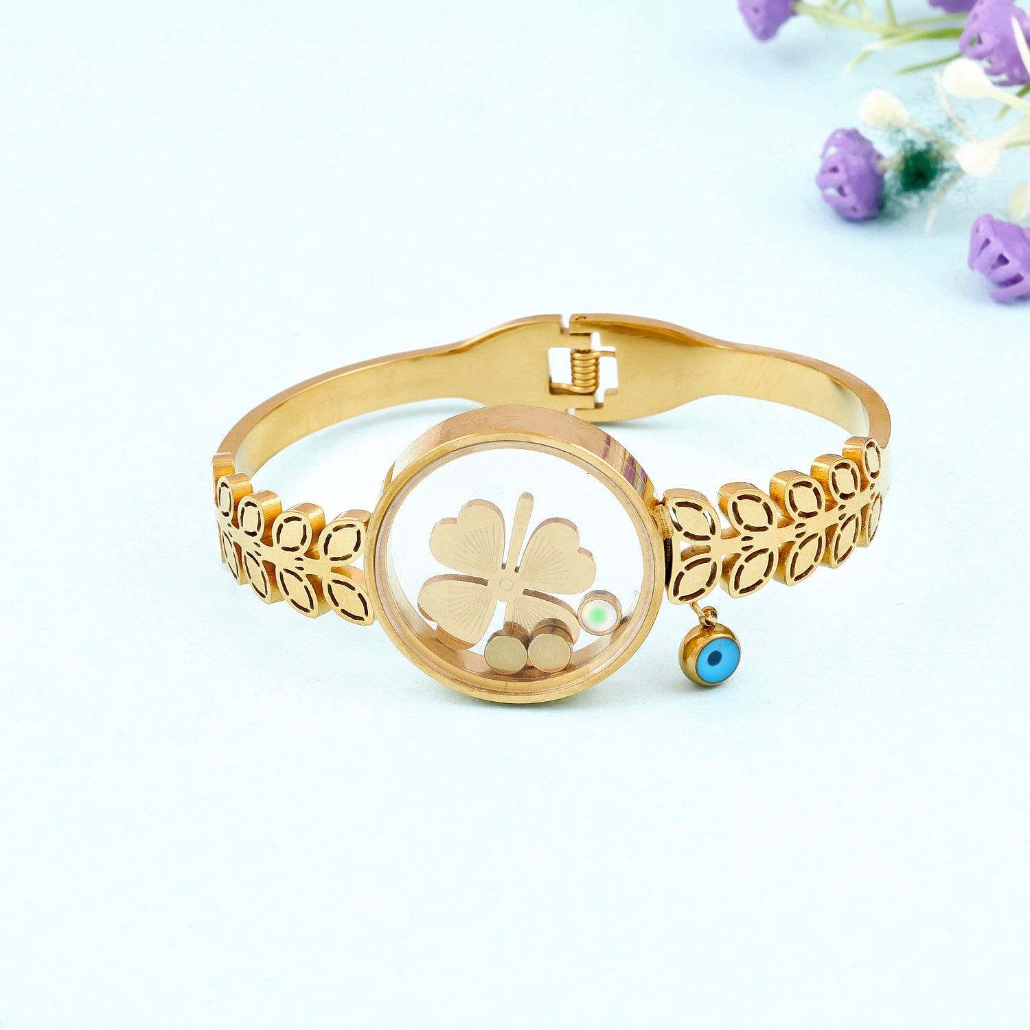 Evil Eye With Gold Plated Flower Bracelet