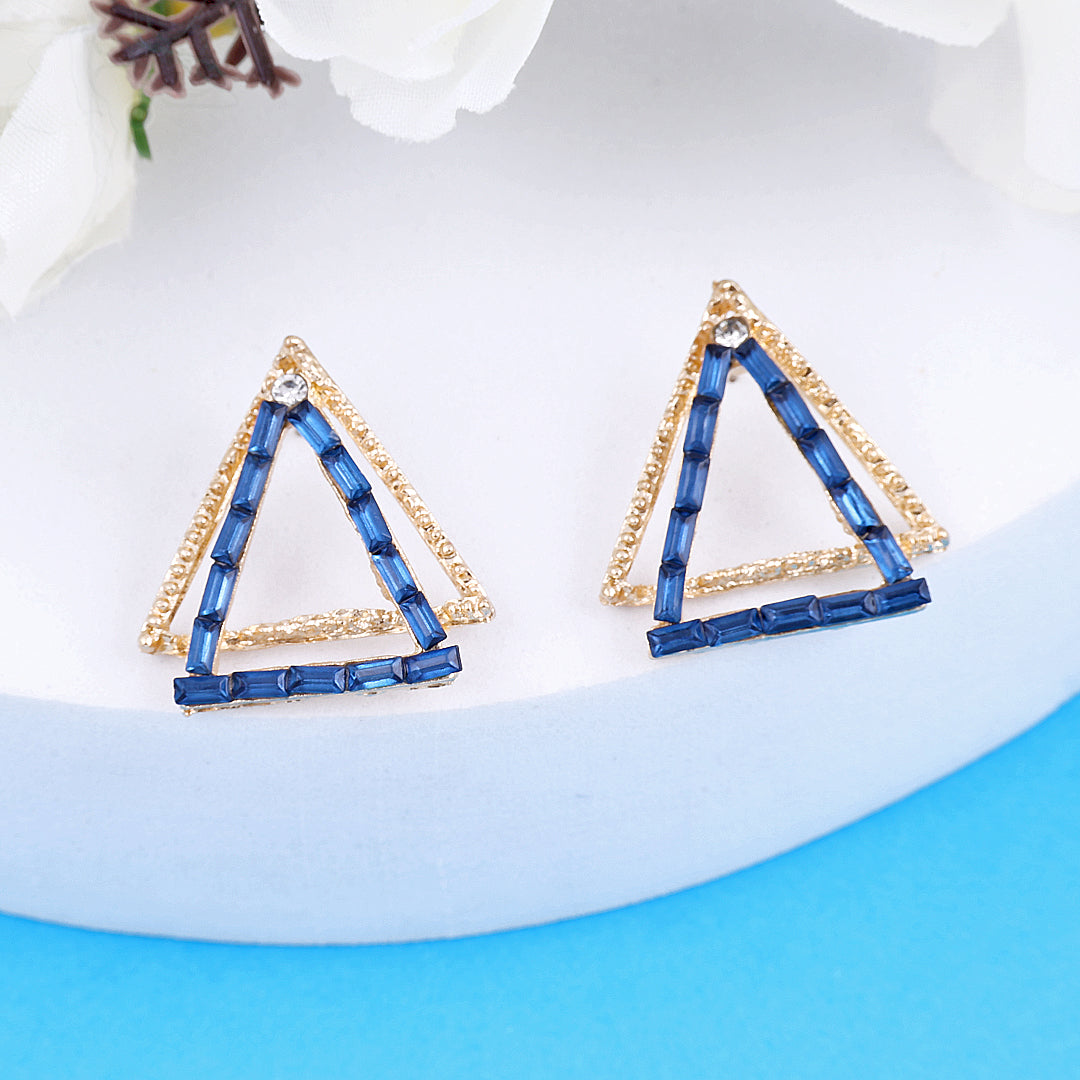 Double Triangle Blue Goldish Earrings