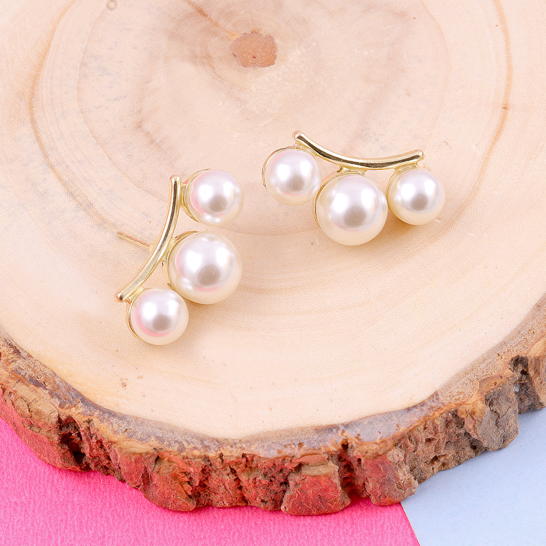 Tripal Pearl Stud Earrings