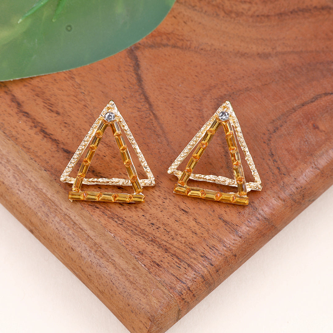 Double Triangle Yellow Goldish Earrings