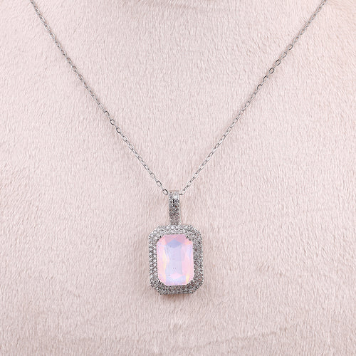 Light Pink Crystal Square Necklace