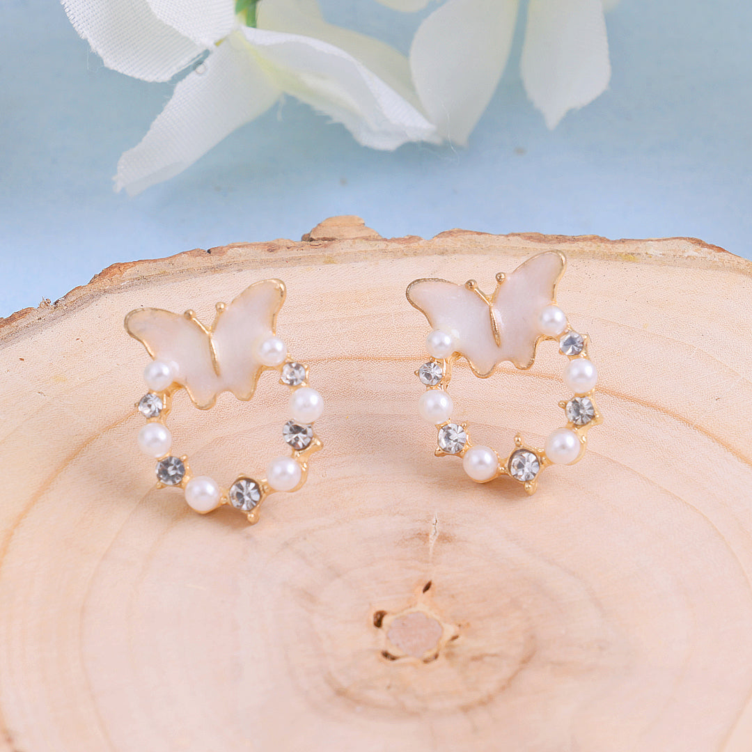 Mini Circle Pearl Stud Earrings