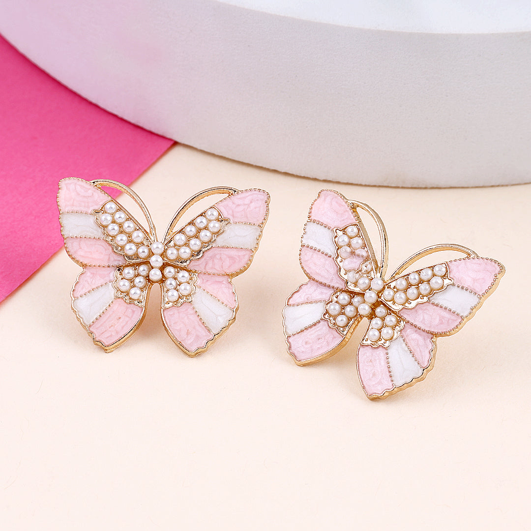 Pink Butterfly Crystal Stud Earrings