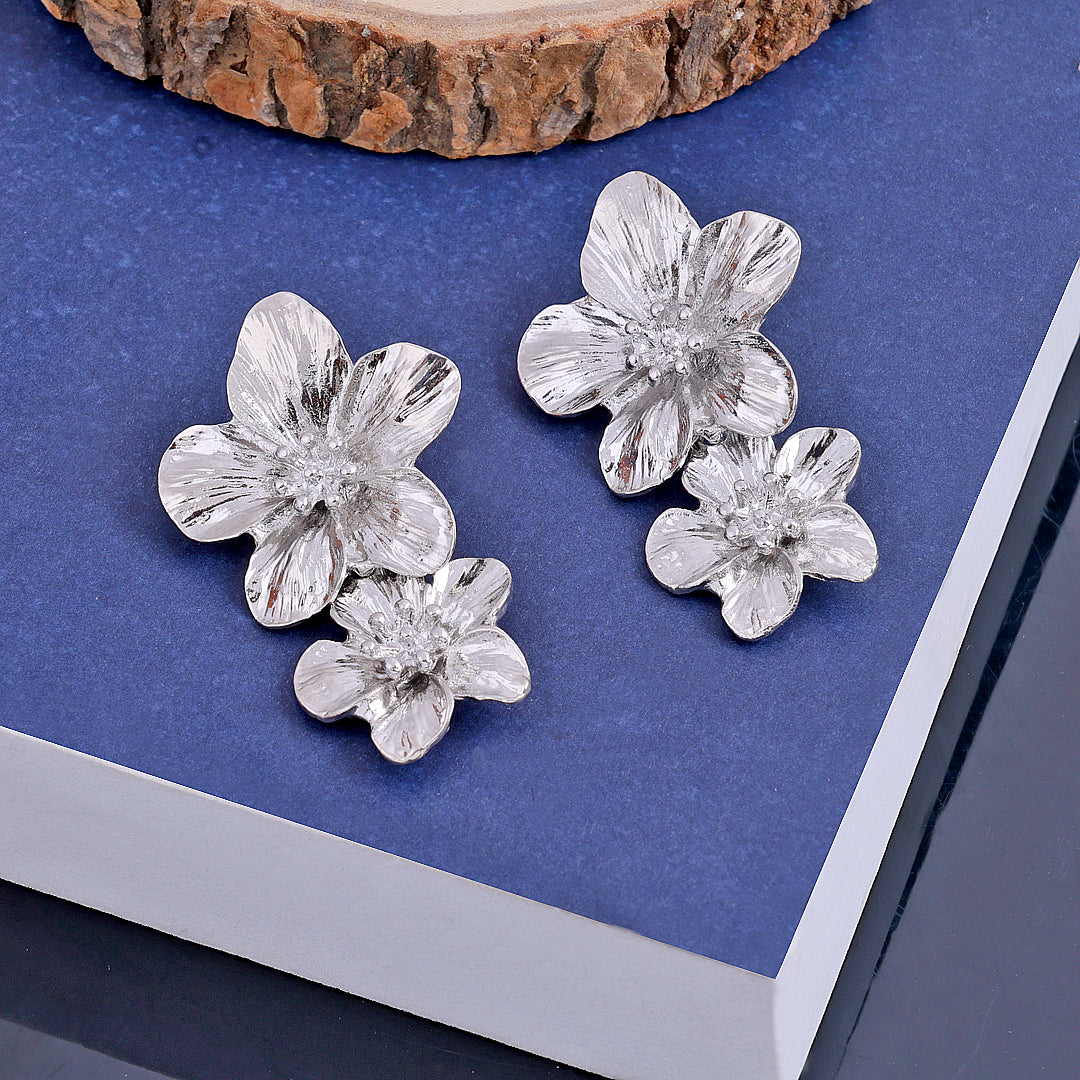 Silver Flower Drop Earrings