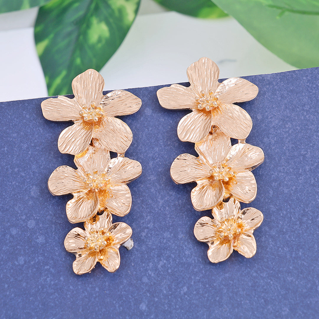 Golden Plated Flower Tassel Earrings