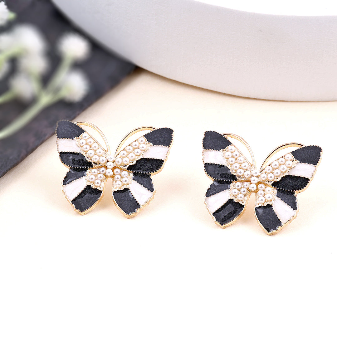 Black Butterfly Crystal Stud Earrings