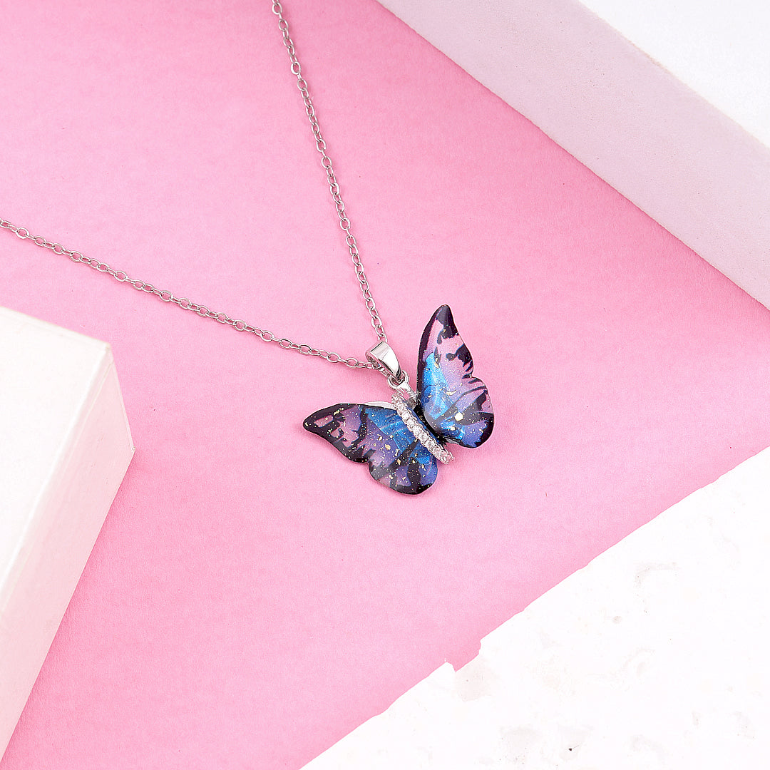 Shiny Blue Butterfly Necklace