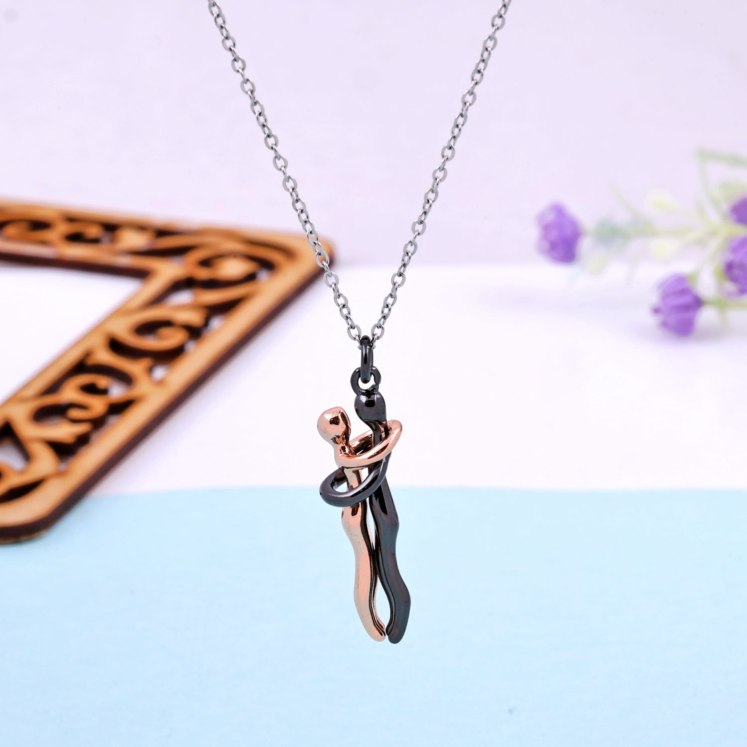 Rose Gold Plated Hug Couple Necklace