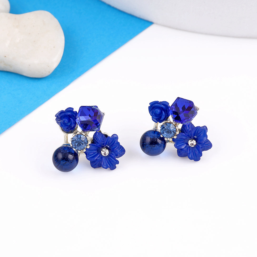 Blue Crystal Flower Earrings