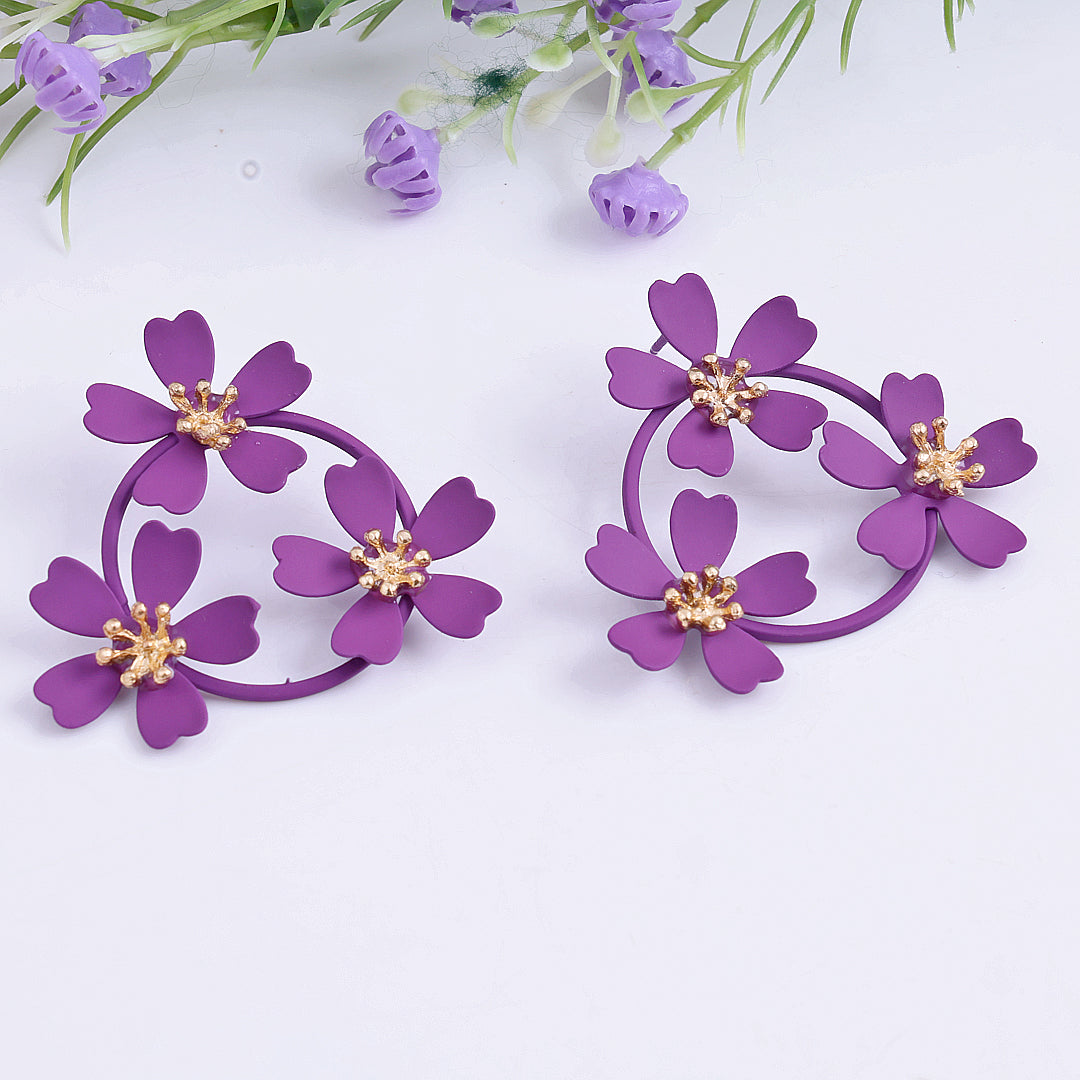 Trendy Purple Flower Stud Earrings