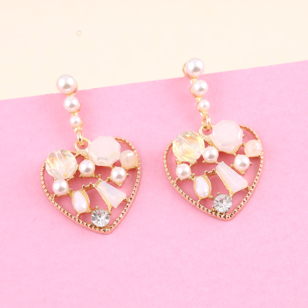 Pink Rhinestone Heart Drop Earrings