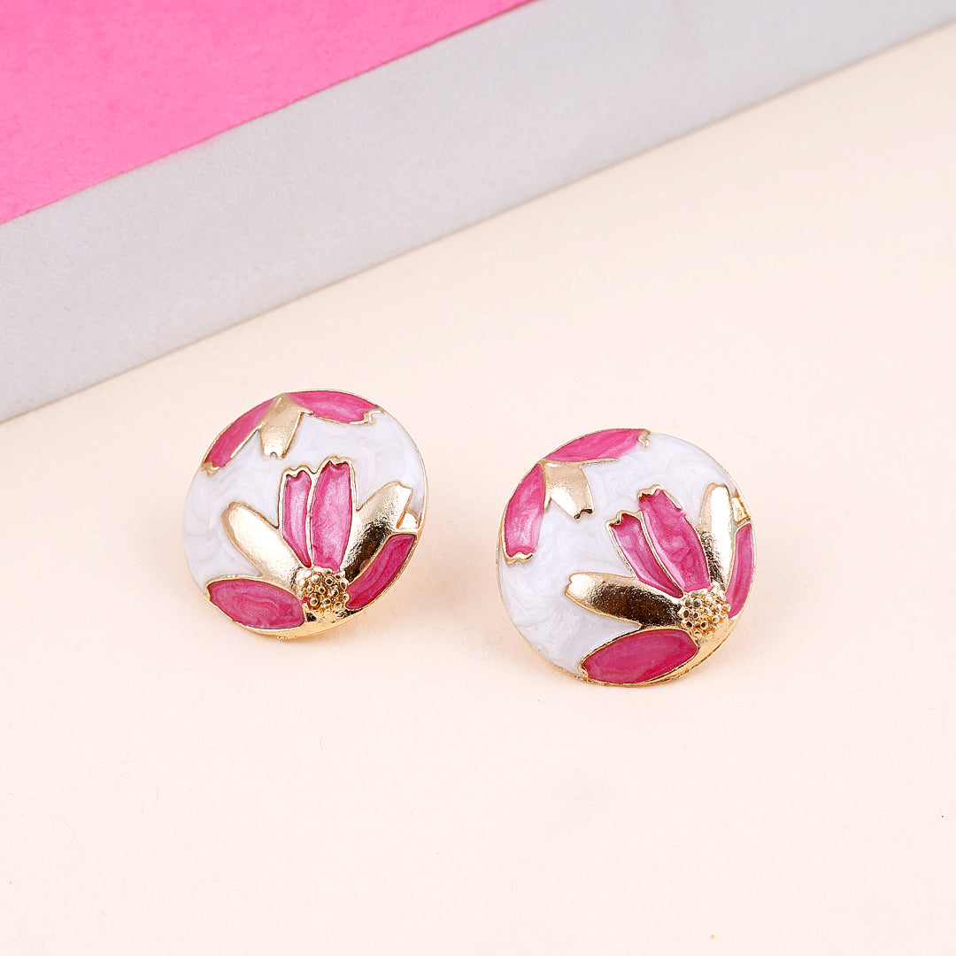 Enamel Drip Pink Stud Earrings