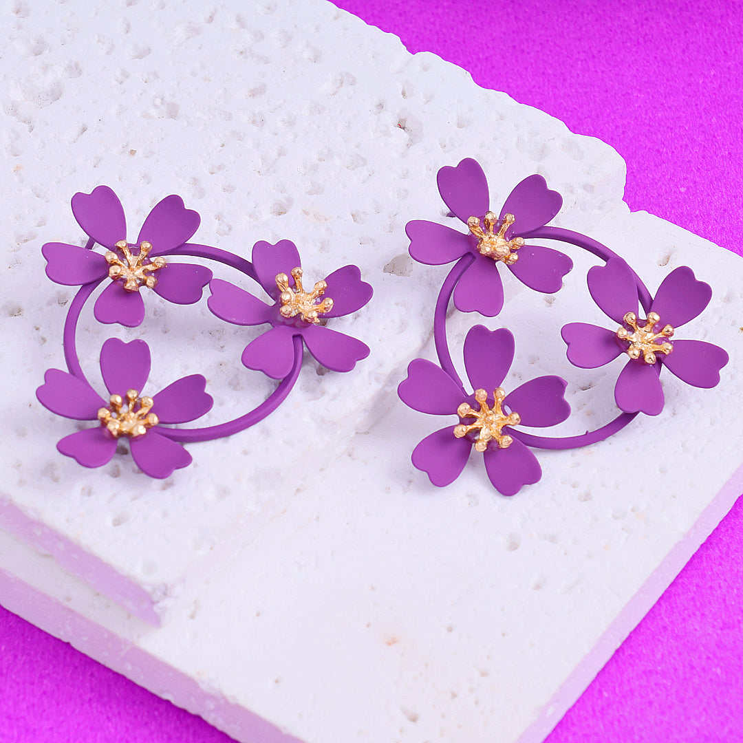 Trendy Purple Flower Stud Earrings