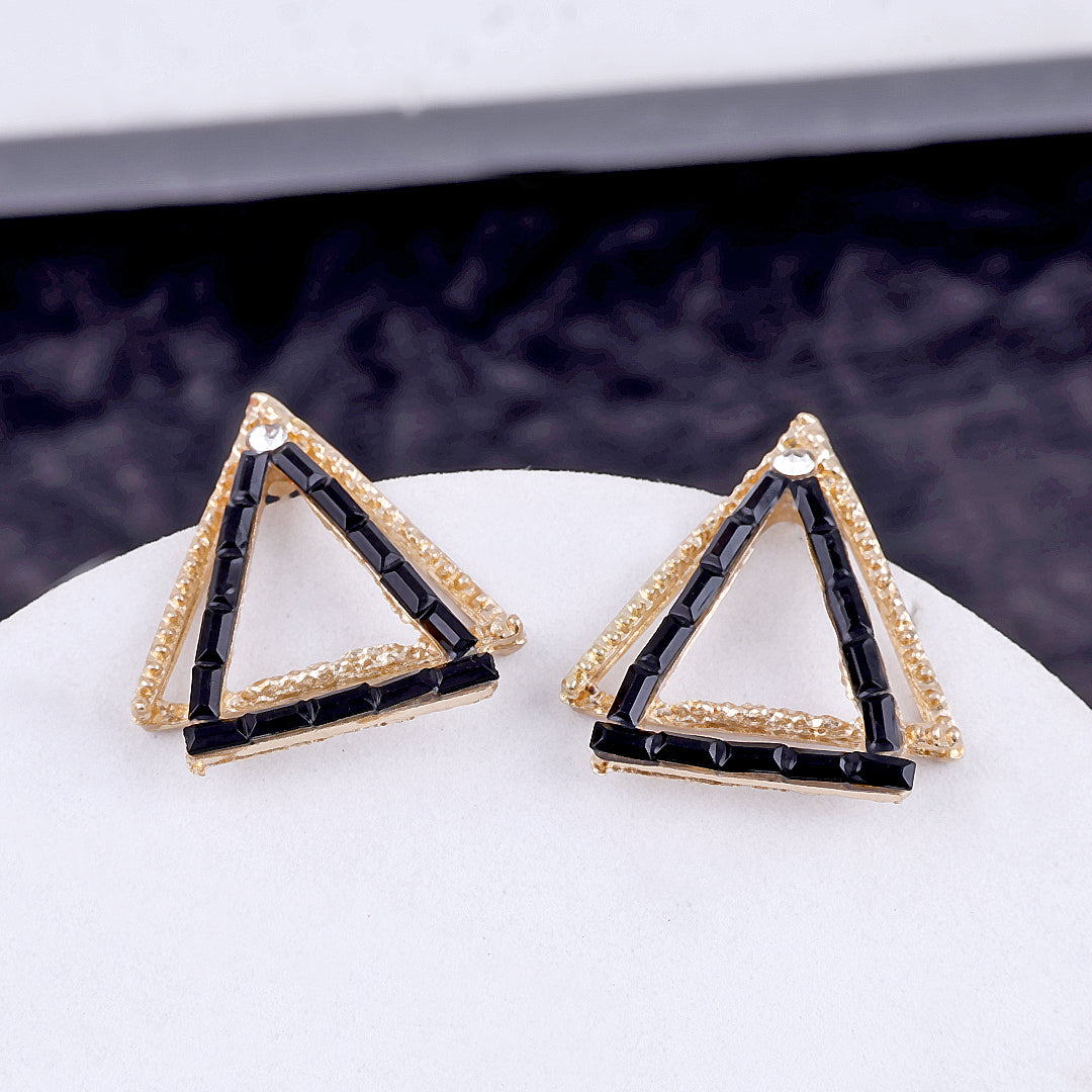 Double Triangle Black Goldish Earrings