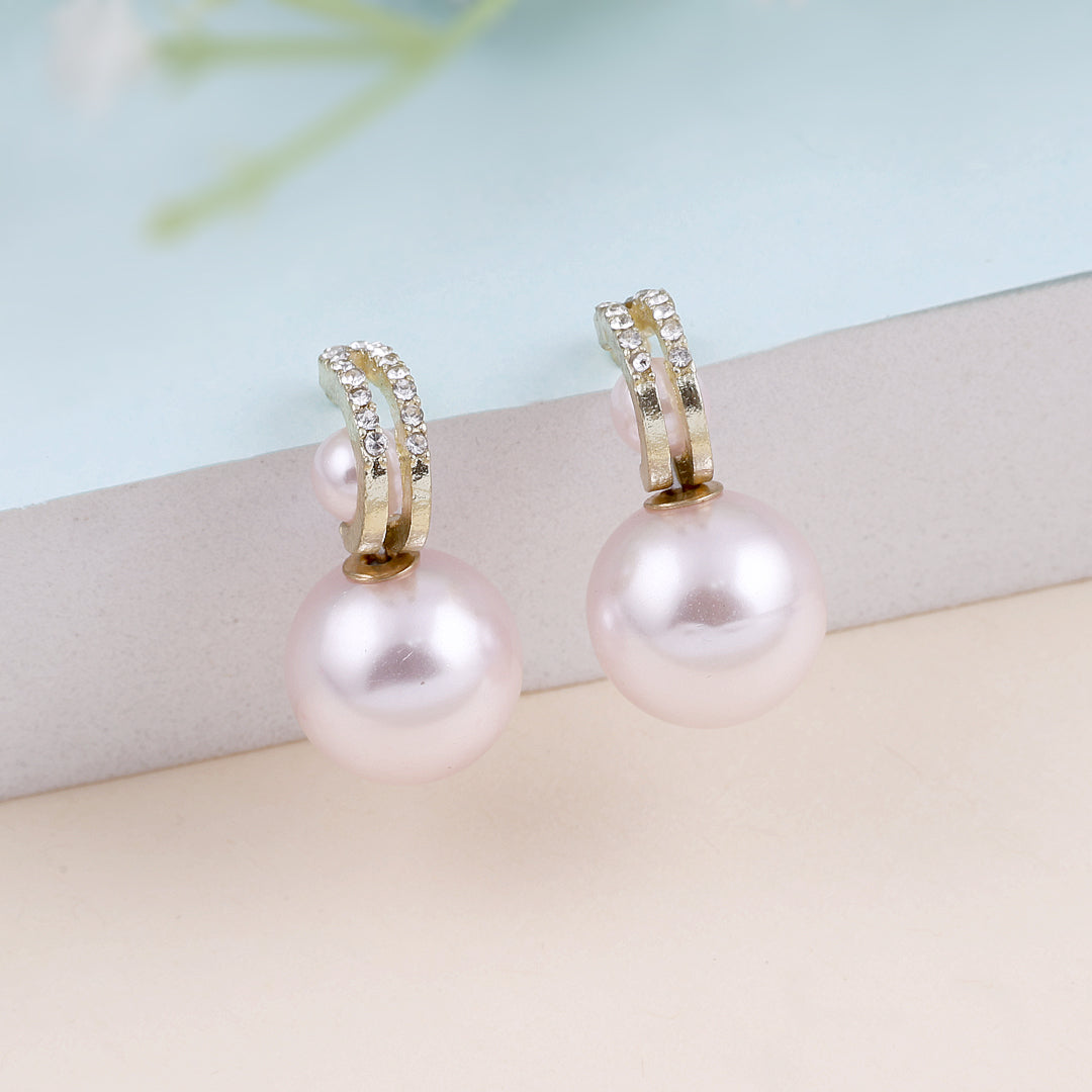 Double Circle Pearl Zircon Earrings