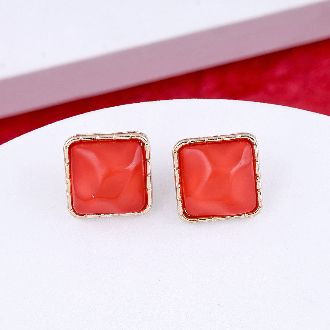 Gold Plated Red Square Earrings