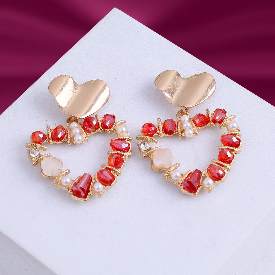 Red Rhinestone Heart Earrings