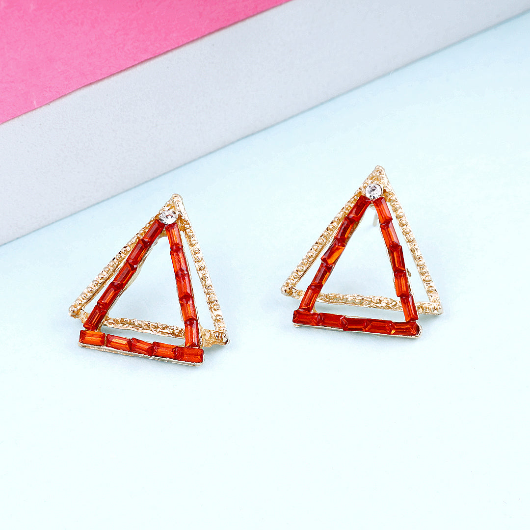 Double Triangle Red Goldish Earrings