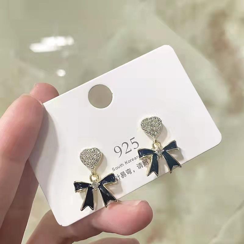 Black Bow Heart Earrings