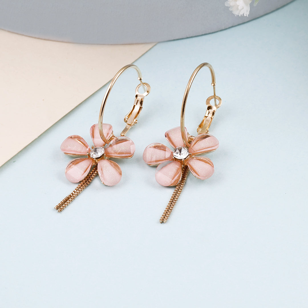 Pink Flower Hoop Earrings