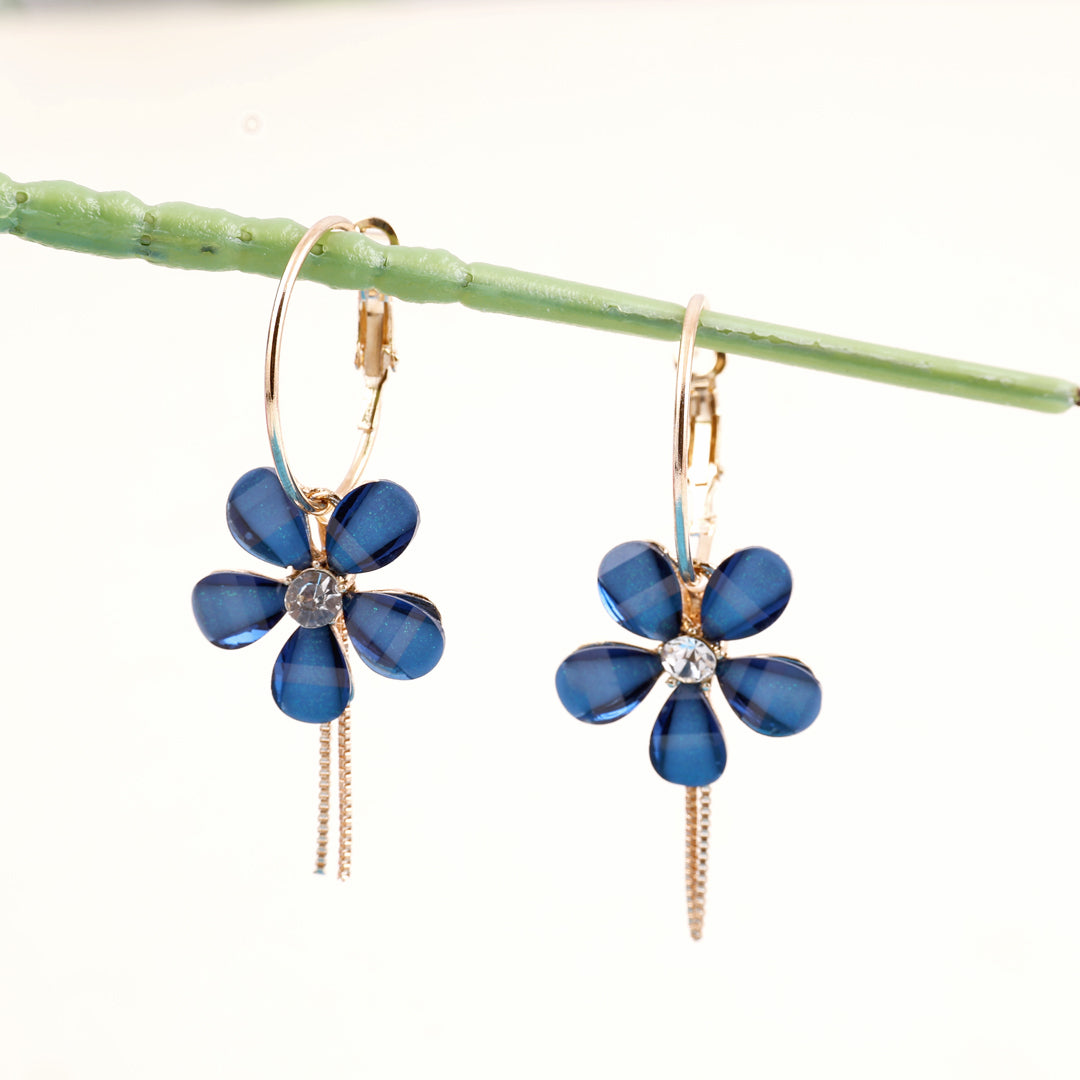 Blue Flower Hoop Earrings