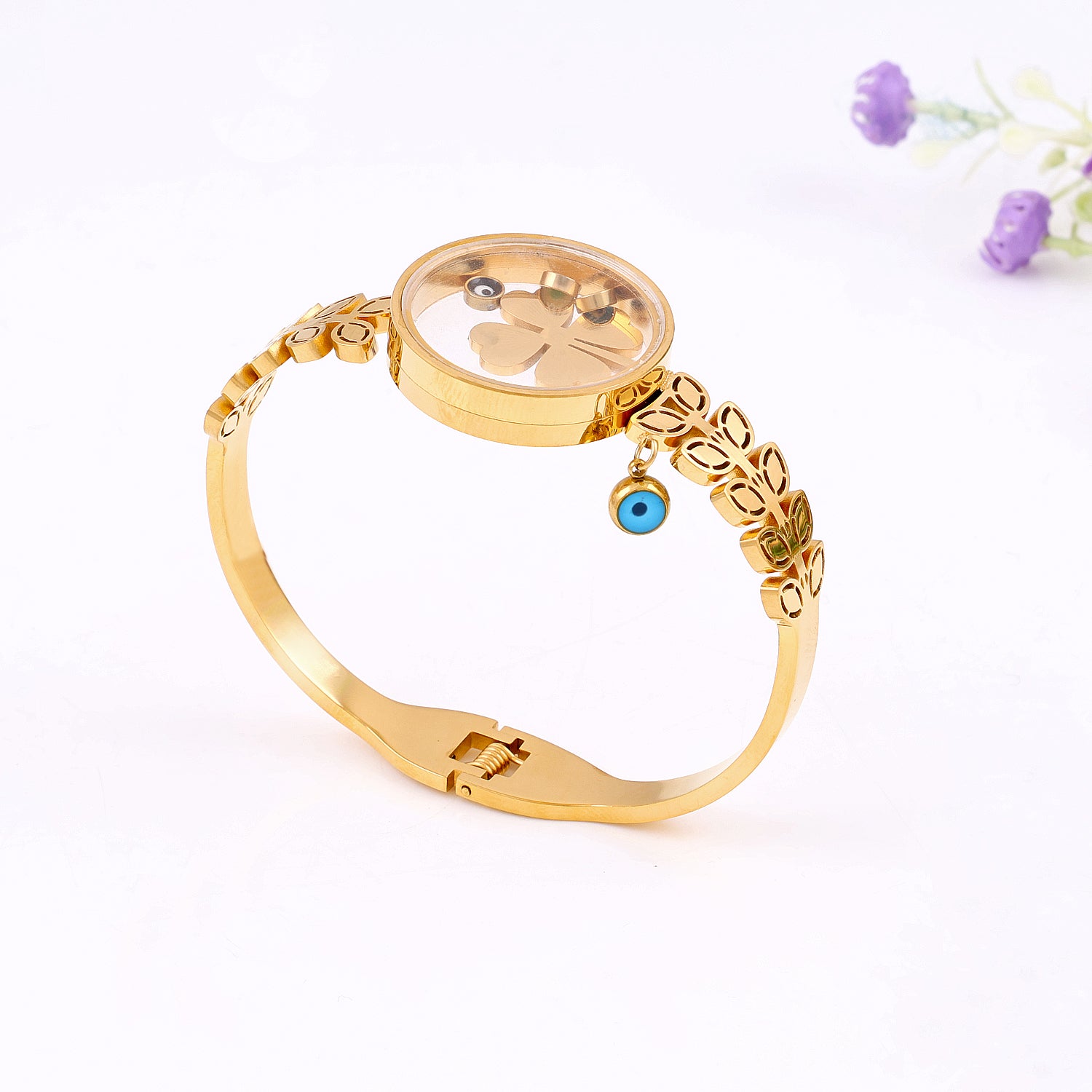 Evil Eye With Gold Plated Flower Bracelet