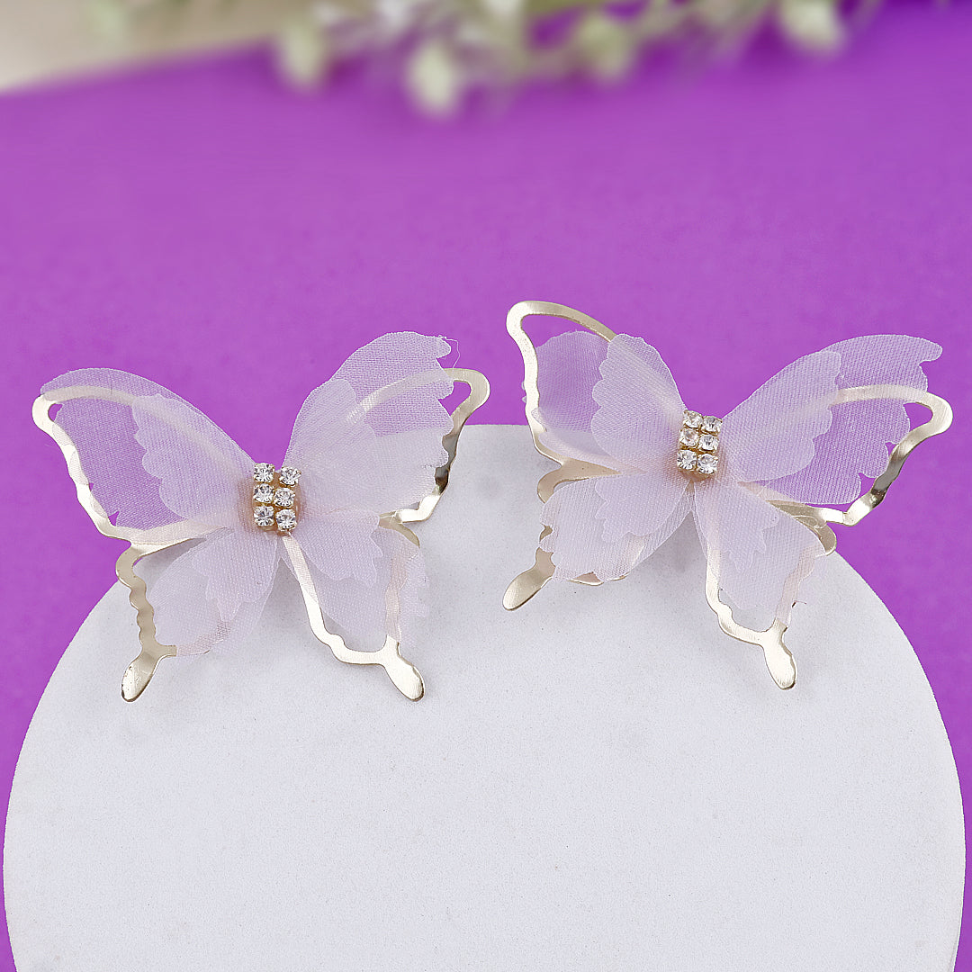 Gold Plated White Butterfly Earrings