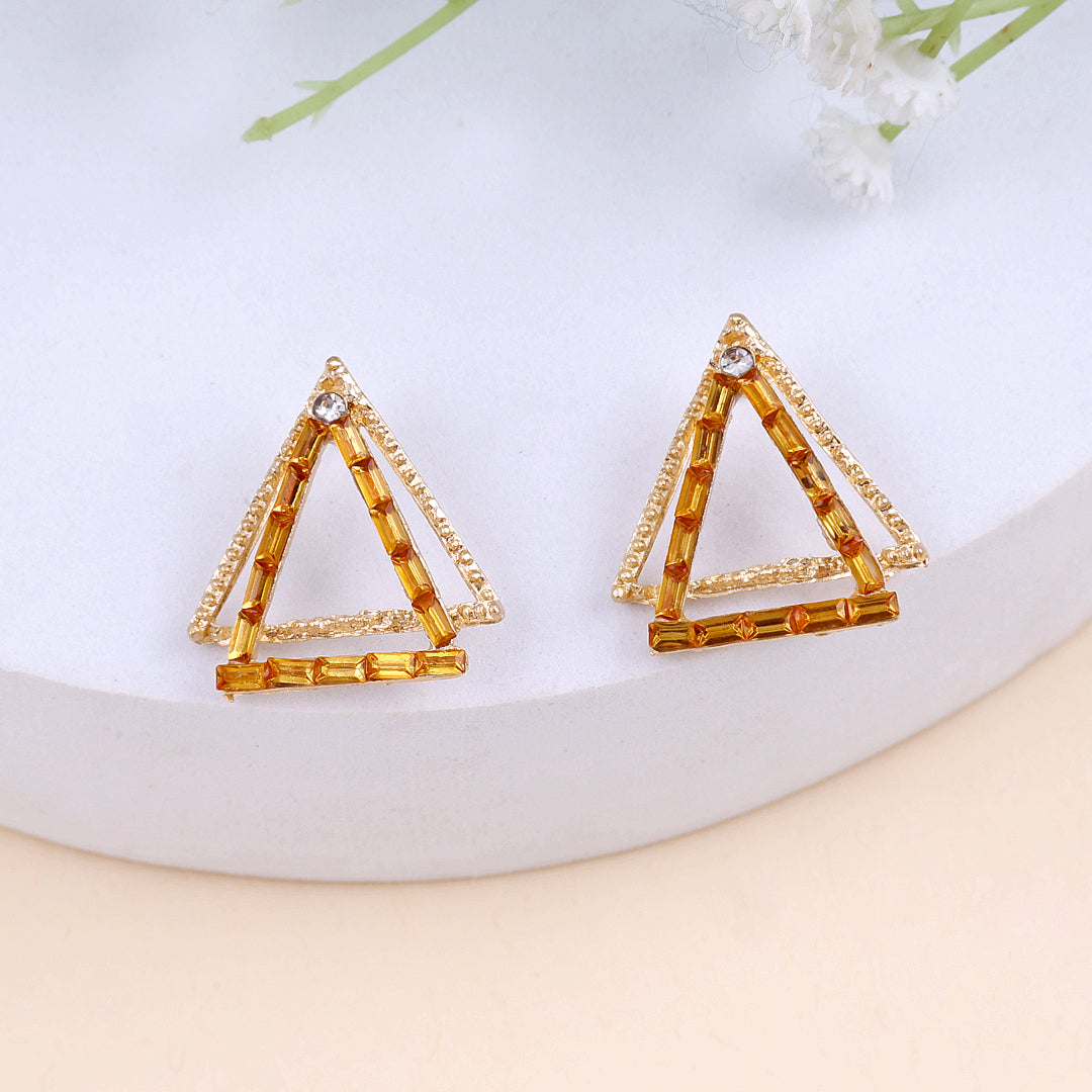 Double Triangle Yellow Goldish Earrings