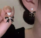 Black Bow Heart Earrings