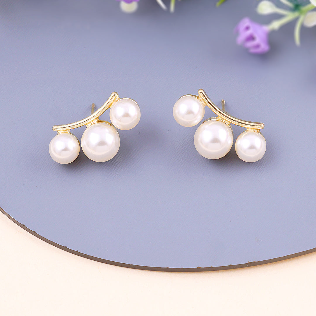 Tripal Pearl Stud Earrings