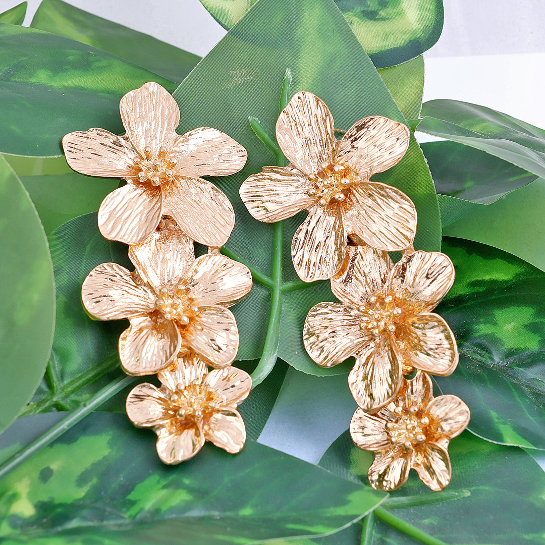 Golden Plated Flower Tassel Earrings