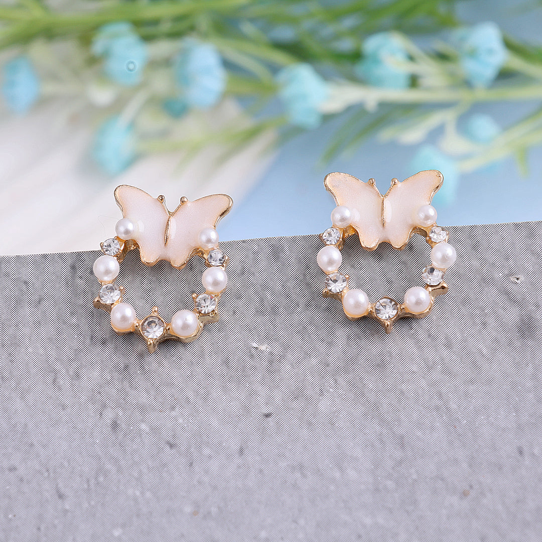 Mini Circle Pearl Stud Earrings