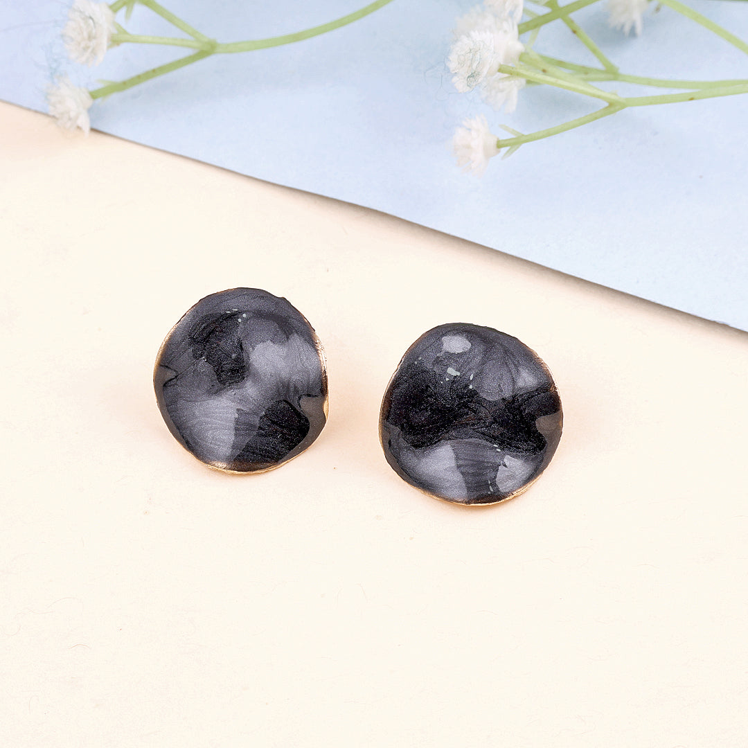 Black Plated Round Drop Earrings