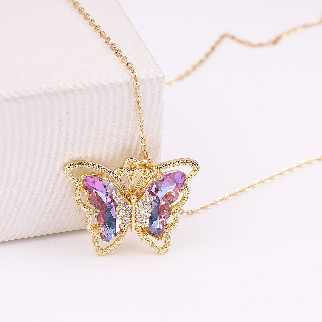 Golden Plated Crystal Butterfly Necklace