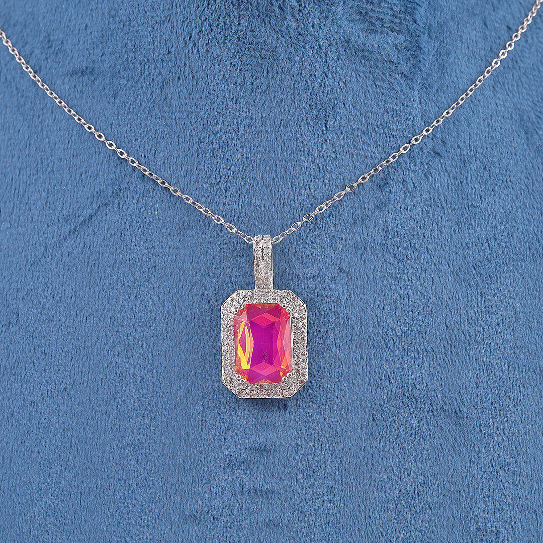 Pink Crystal Square Necklace