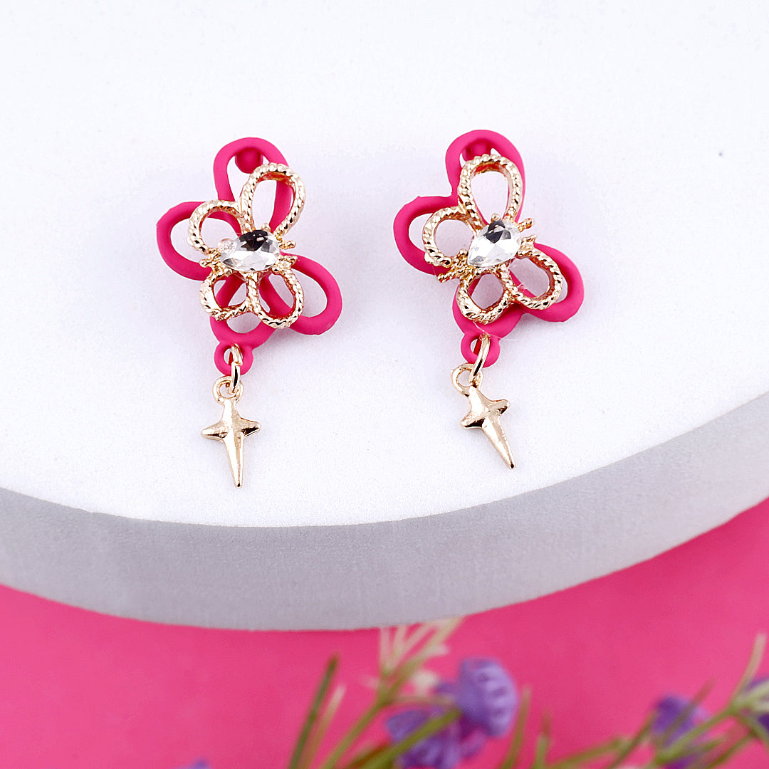 Pink Butterfly Crystal Drop Earrings