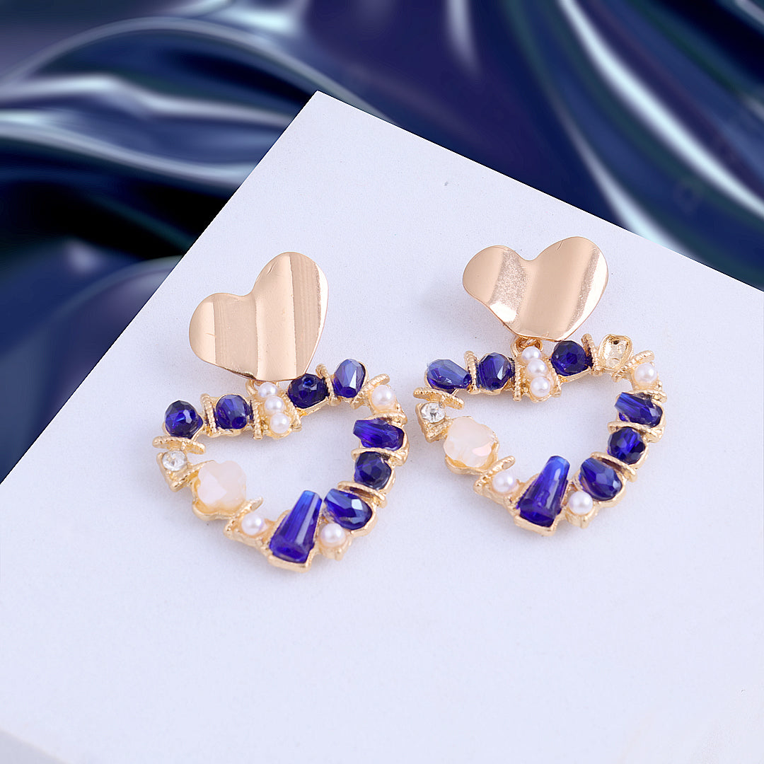 Golden Heart Purple Stone Earrings