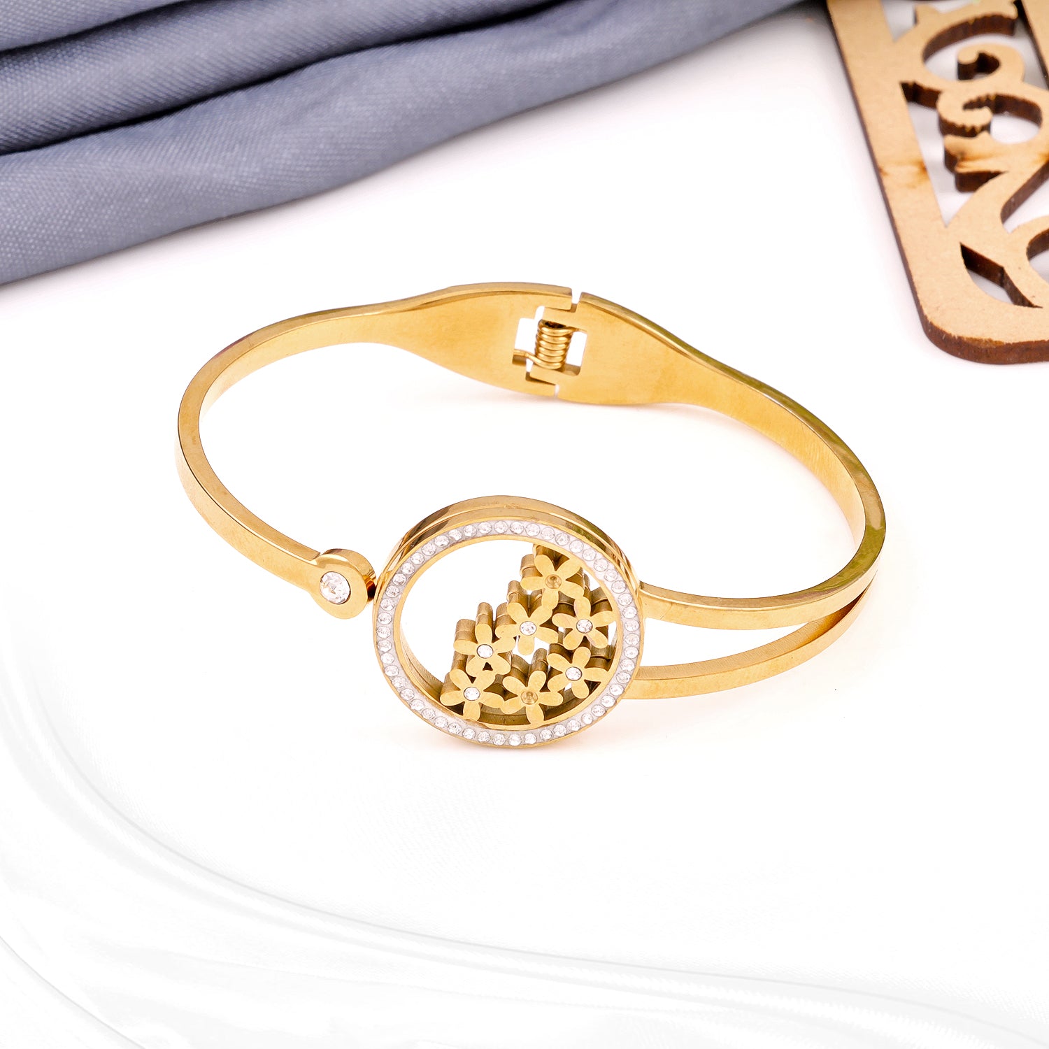 Flower Shine Gold Plated Kada Bracelet