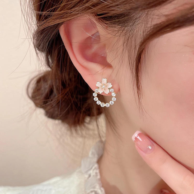 Peach Flower Crystal Earring