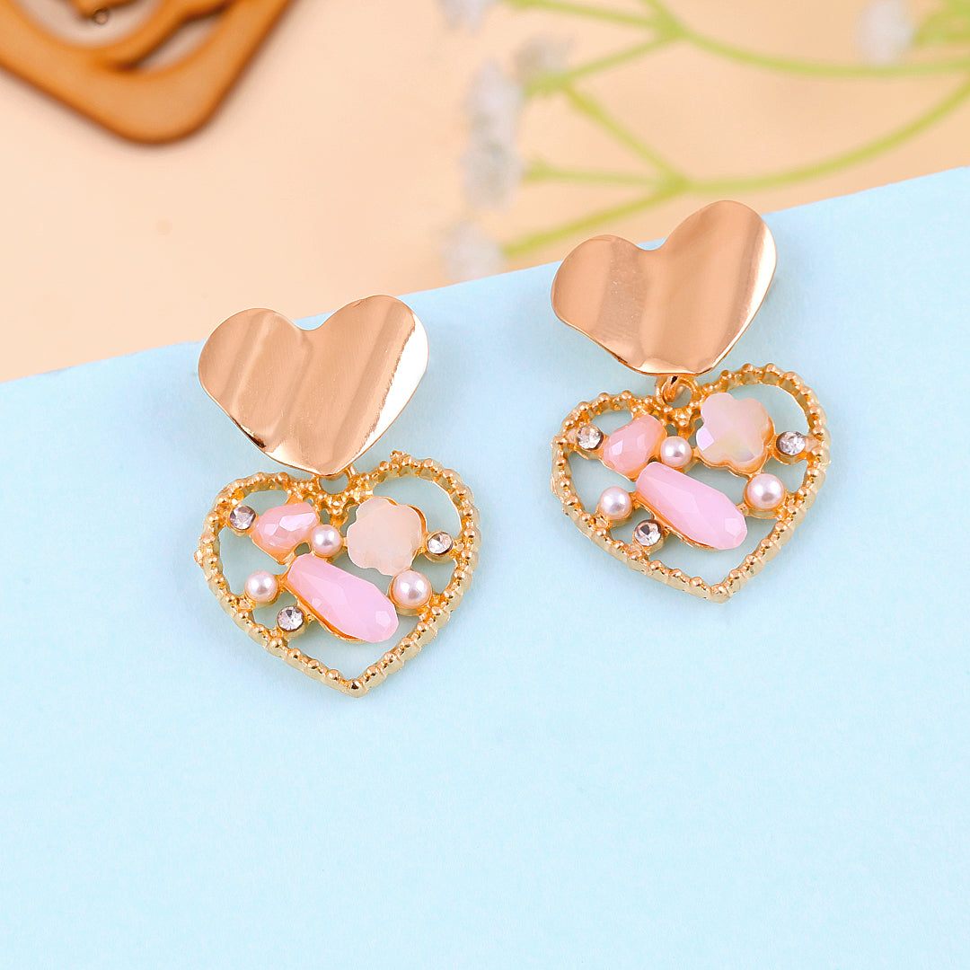 Pink Rhinestone Heart Earrings