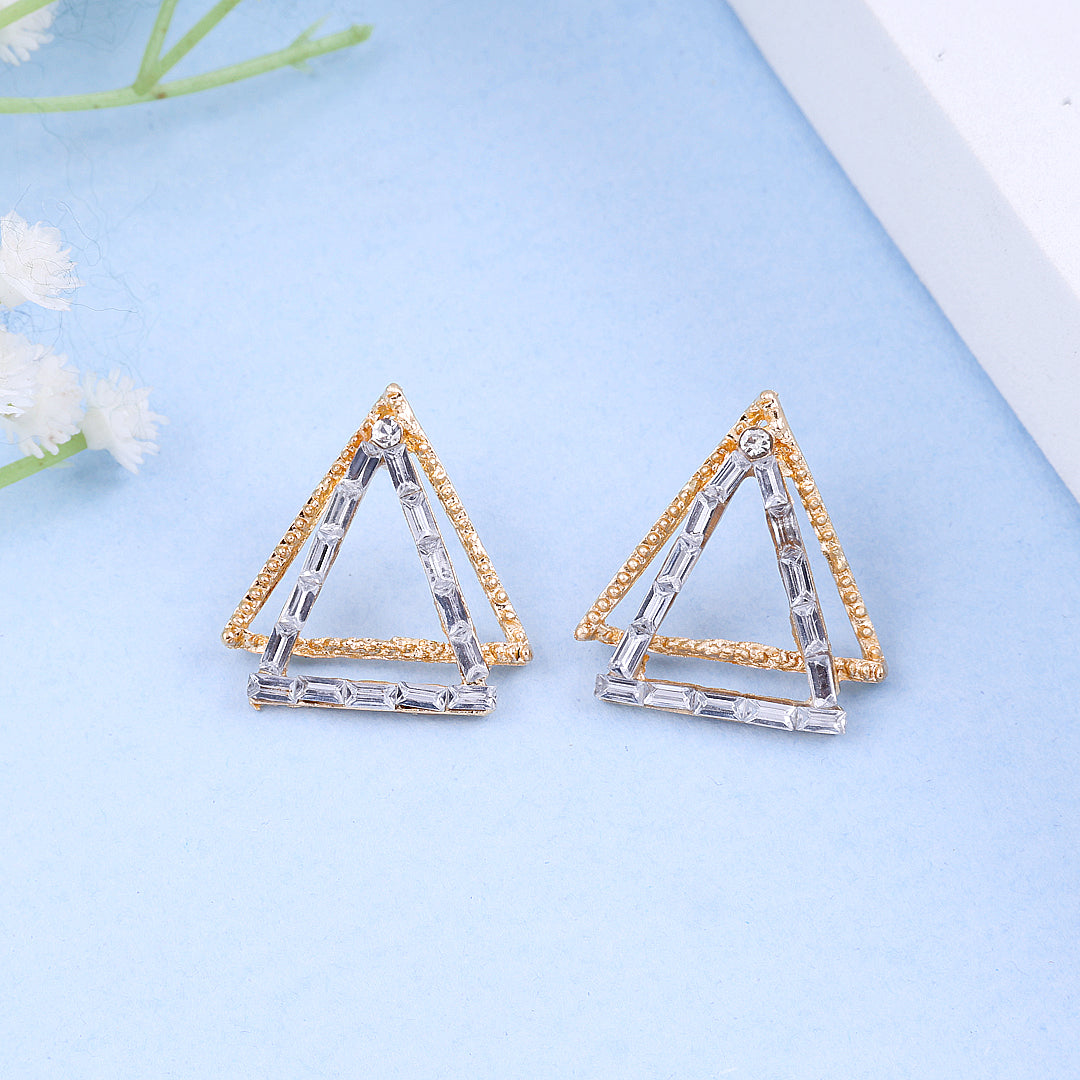 Double Triangle White Goldish Earrings