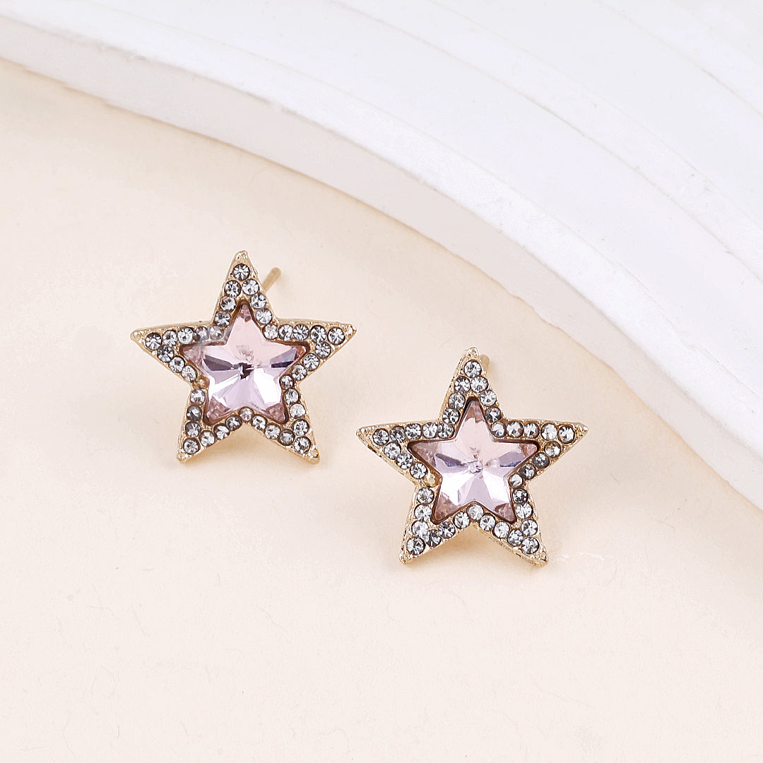 Pink Star Crystal Stud Earrings