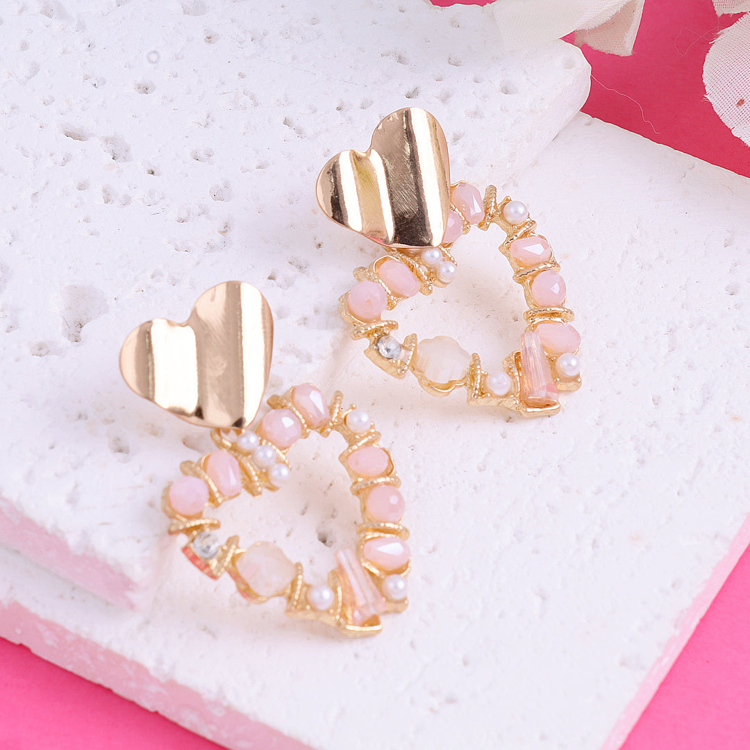 Pink Rhinestone little Heart Earrings